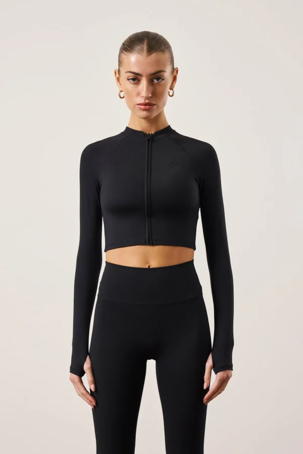 The Couture Club Tops-Sculpting Emblem Zip Through Top