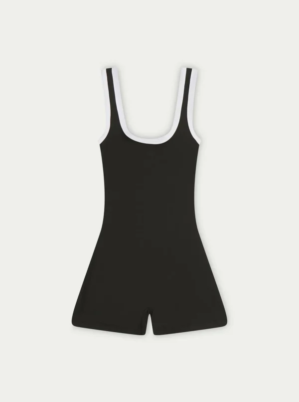 The Couture Club Tops-Sculpting Stretch Emblem Contrast Piping Unitard