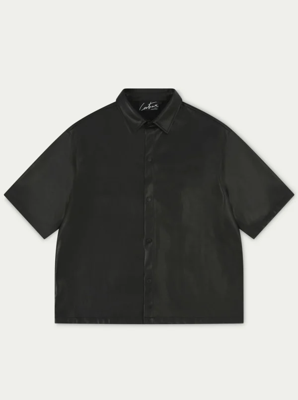 The Couture Club Shirts-Short Sleeve Boxy Leather Shirt