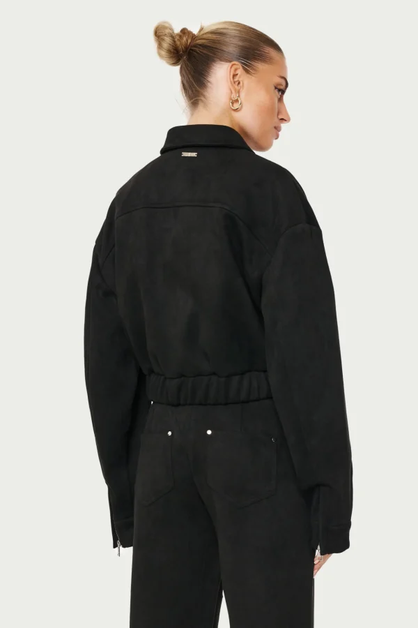 The Couture Club Co-Ords & Sets-Suede Cropped Carpenter Bomber Jacket
