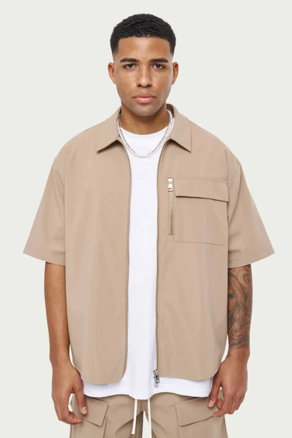 The Couture Club Twinsets-Technical Heavyweight Zip Overshirt