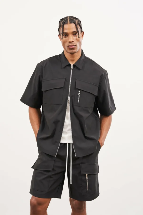 The Couture Club Twinsets-Technical Heavyweight Zip Overshirt