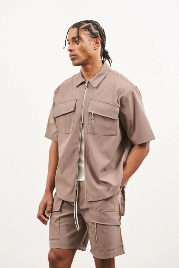The Couture Club Twinsets-Technical Heavyweight Zip Overshirt