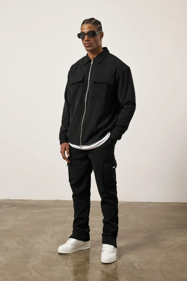 The Couture Club Twinsets-Technical Rib Zip Through Shacket