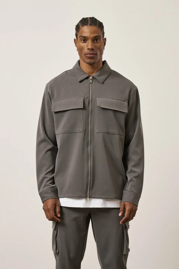 The Couture Club Twinsets-Technical Rib Zip Through Shacket