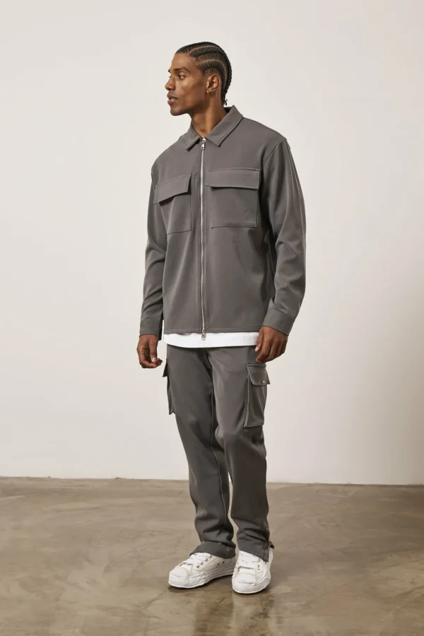 The Couture Club Twinsets-Technical Rib Zip Through Shacket