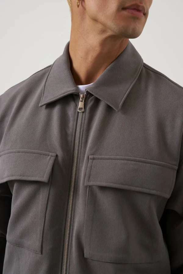 The Couture Club Twinsets-Technical Rib Zip Through Shacket