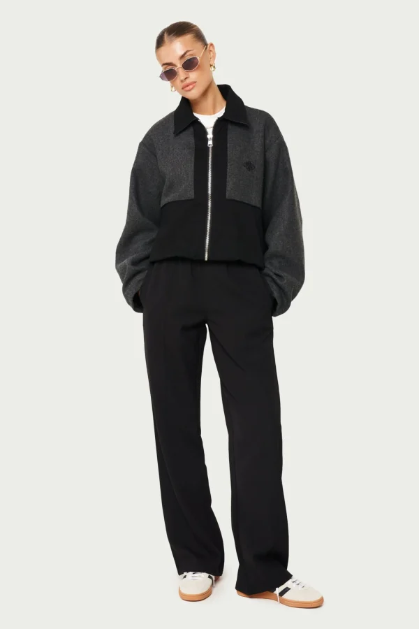 The Couture Club Coats & Jackets-Tweed Panelled Bomber Jacket