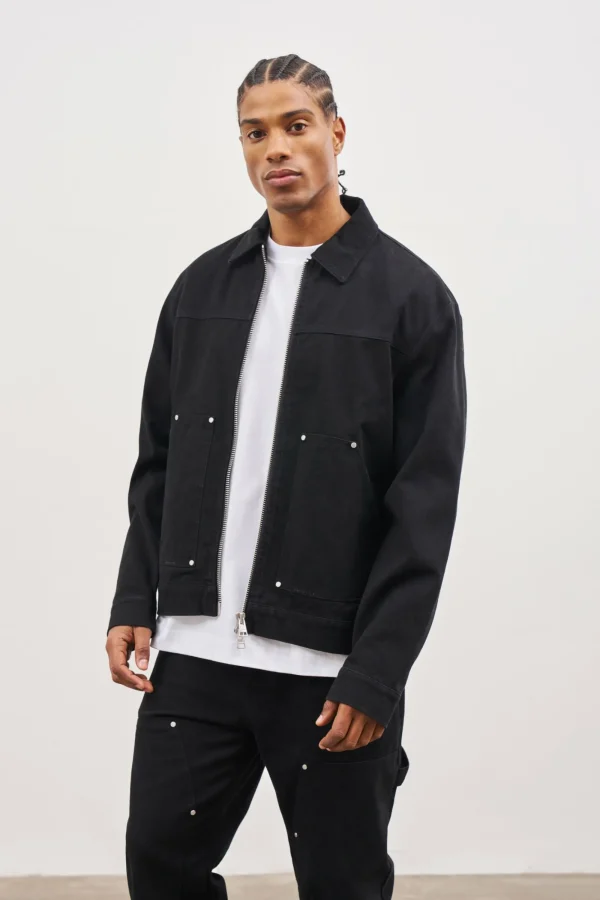 The Couture Club Twinsets-Twill Rivet Detail Carpenter Jacket