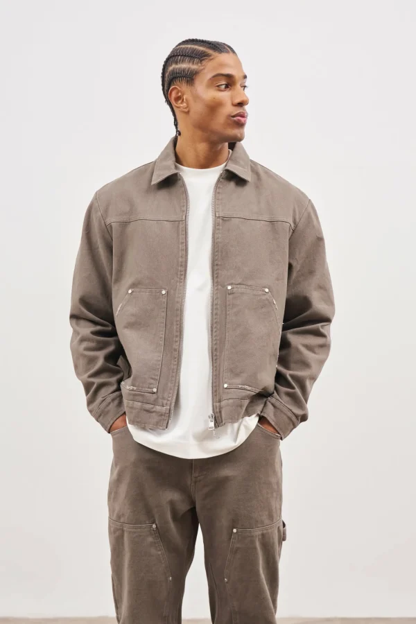 The Couture Club Twinsets-Twill Rivet Detail Carpenter Jacket