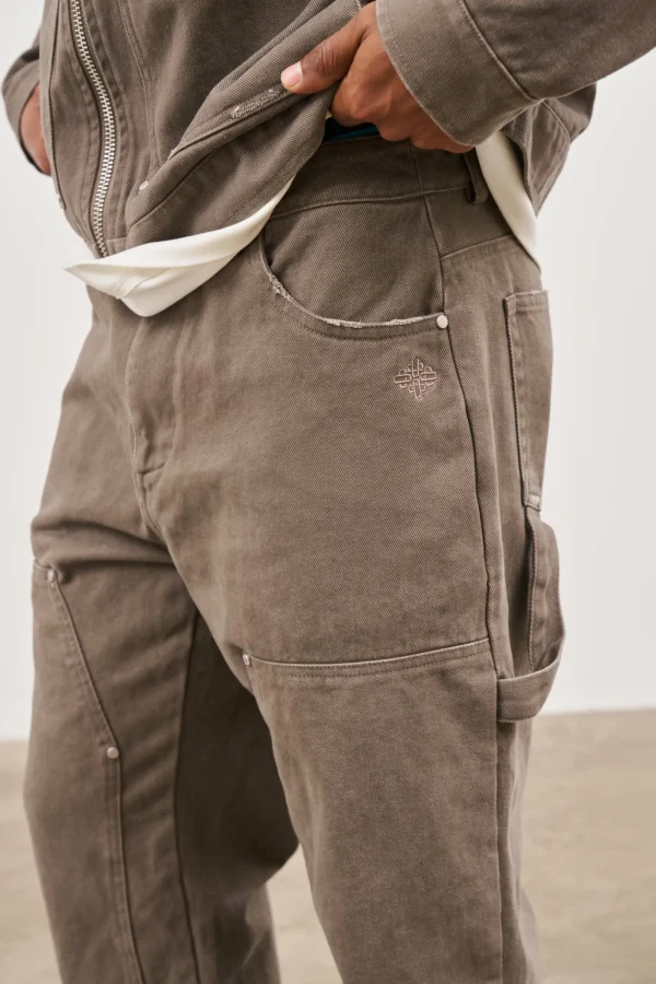 The Couture Club Twinsets-Twill Rivet Detail Carpenter Pant
