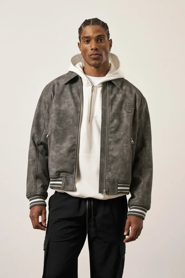 The Couture Club Coats & Jackets-Vintage Look Faux Leather Bomber Jacket