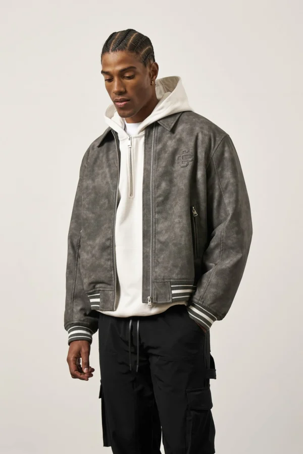 The Couture Club Coats & Jackets-Vintage Look Faux Leather Bomber Jacket