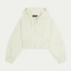 The Couture Club Hoodies-Waffle Cropped Zip Through Cropped Hoodie