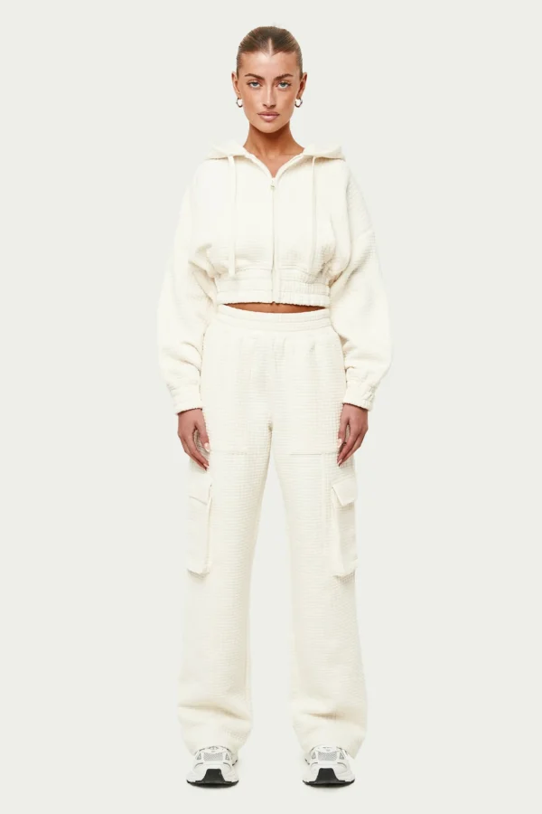 The Couture Club Hoodies-Waffle Cropped Zip Through Cropped Hoodie