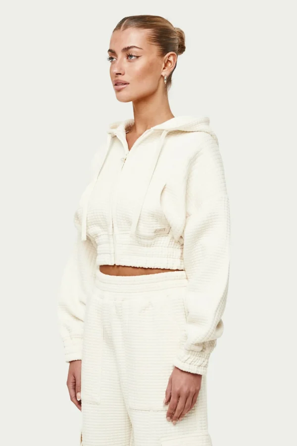 The Couture Club Hoodies-Waffle Cropped Zip Through Cropped Hoodie