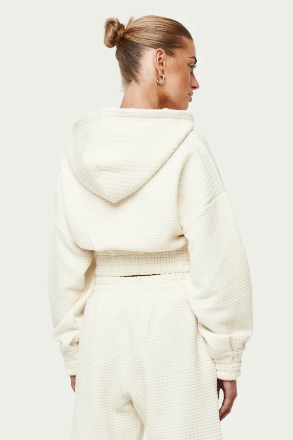 The Couture Club Hoodies-Waffle Cropped Zip Through Cropped Hoodie