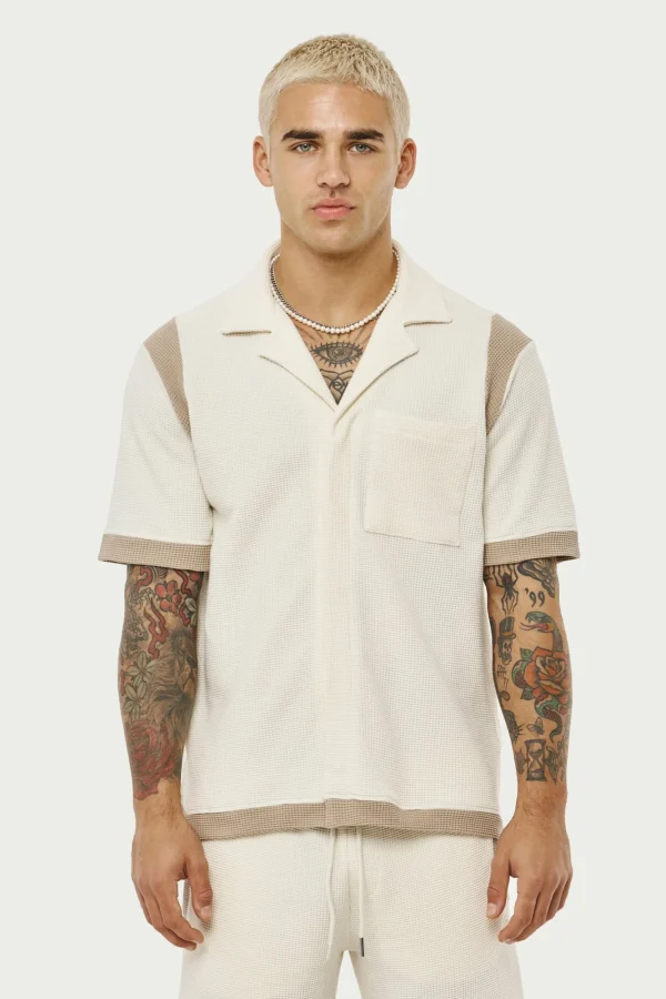 The Couture Club Shirts-Waffle Tonal Textured Shirt