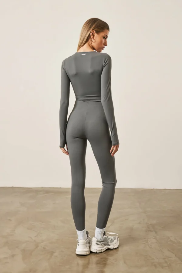 The Couture Club Unitards-Zip Front Jumpsuit- Charcoal