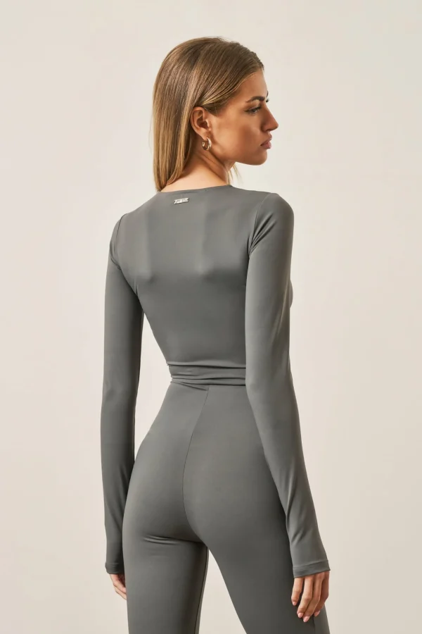 The Couture Club Unitards-Zip Front Jumpsuit- Charcoal