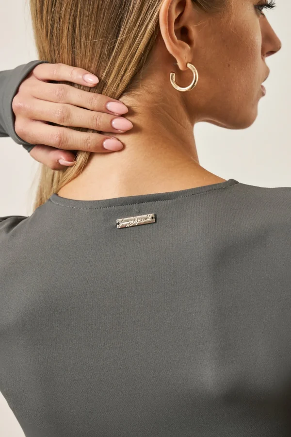 The Couture Club Unitards-Zip Front Jumpsuit- Charcoal